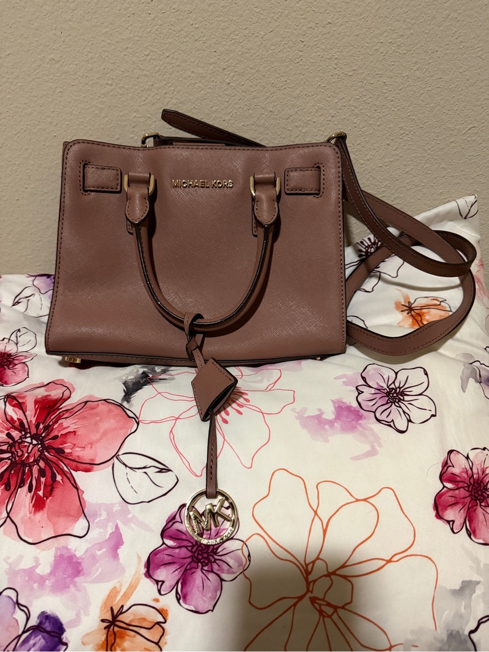 Michael Kors Mauve Brown Leather Satchel with Gold Hardware